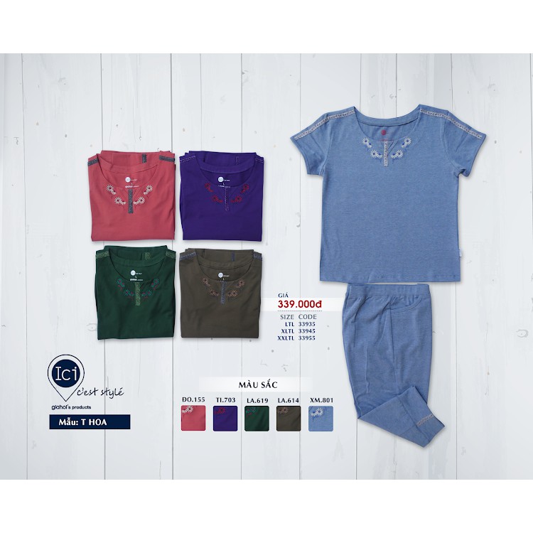 Bộ đồ, bộ mặc nhà xuân hè Gia Hồi T Hoa lửng chất liệu cotton
