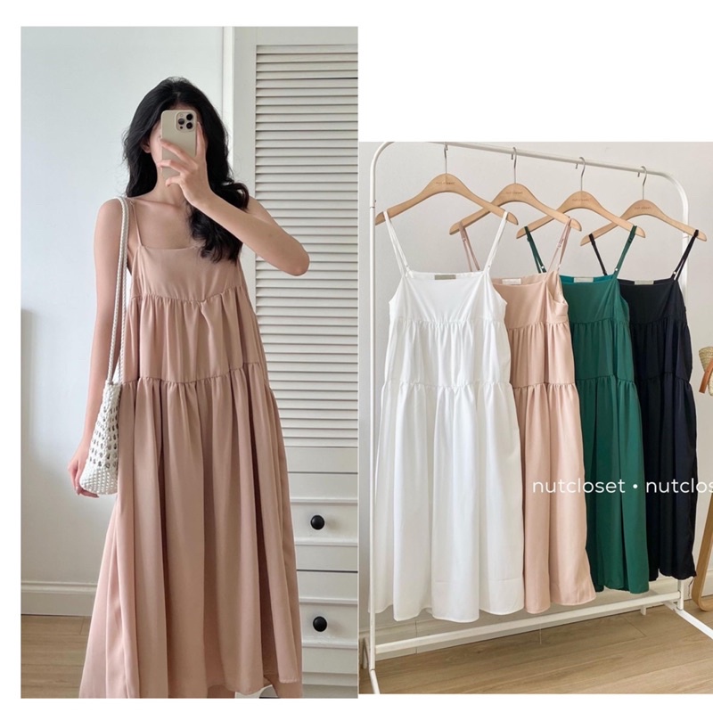 [Ảnh thật/Video]Váy 2 dây Ladyy chất xốp bồng nềnh - váy maxi babydoll vải đũi mềm dáng rộng nhiều màu