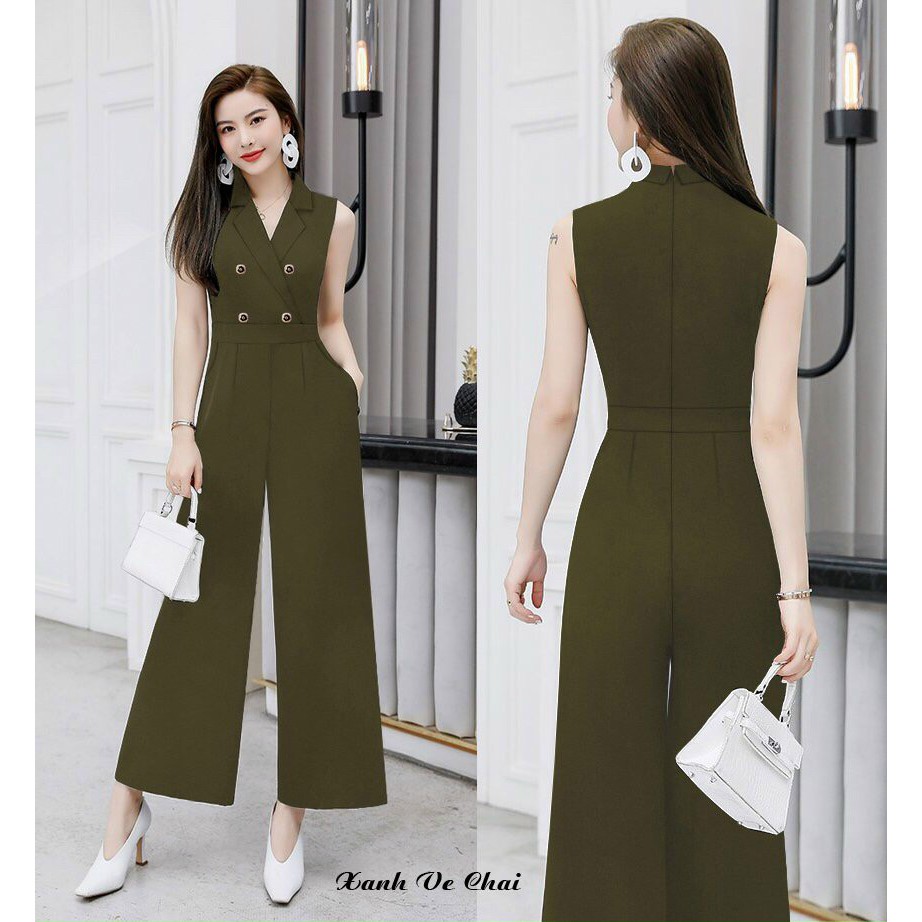 Jumsuit Nữ 💝FREESHIP💝 Jum dài ống suông cổ vest phối 4 nút dây kéo lưng xinh xắn J1114 | WebRaoVat - webraovat.net.vn