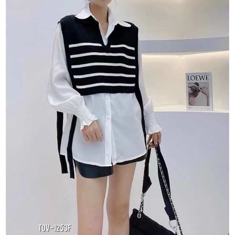 🔥🔥FREESHIP💥SET ÁO SƠ MI KÈM ÁO GILE NGẮN  + ẢNH THẬT