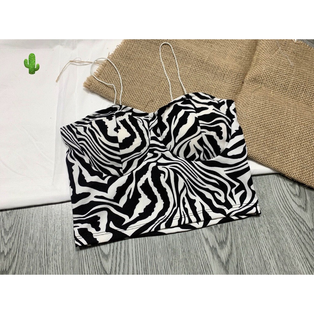 Áo 2 dây croptop họa tiết kèm mút cực xinh , chất cát hàn mềm mịn
