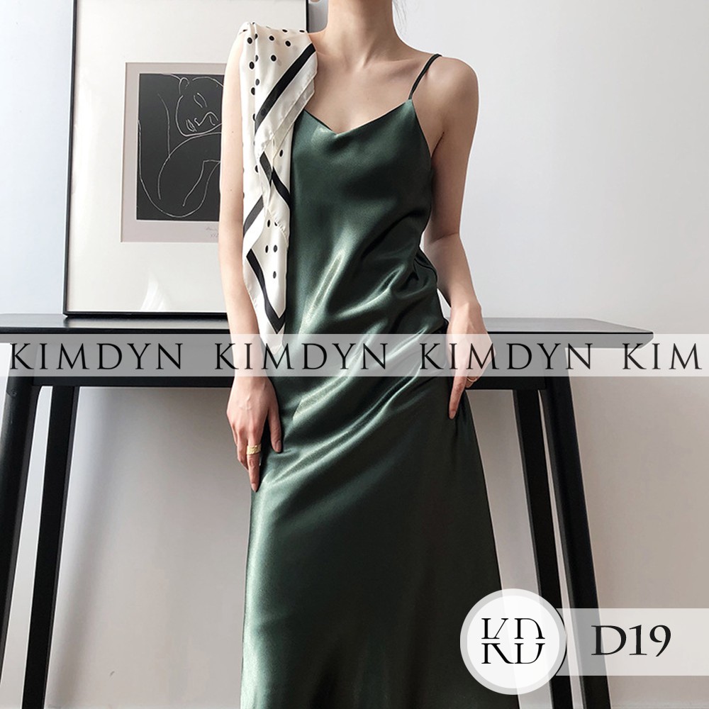 Đầm hai dây lụa satin dày dặn 2 lớp dáng A sang trọng