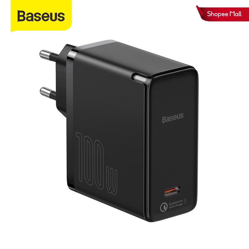 Bộ sạc nhanh BASEUS GaN2 1C 100W EU/ US có dây cáp mini Type C sang Type C 100W 20V/ 5A 1.5m
