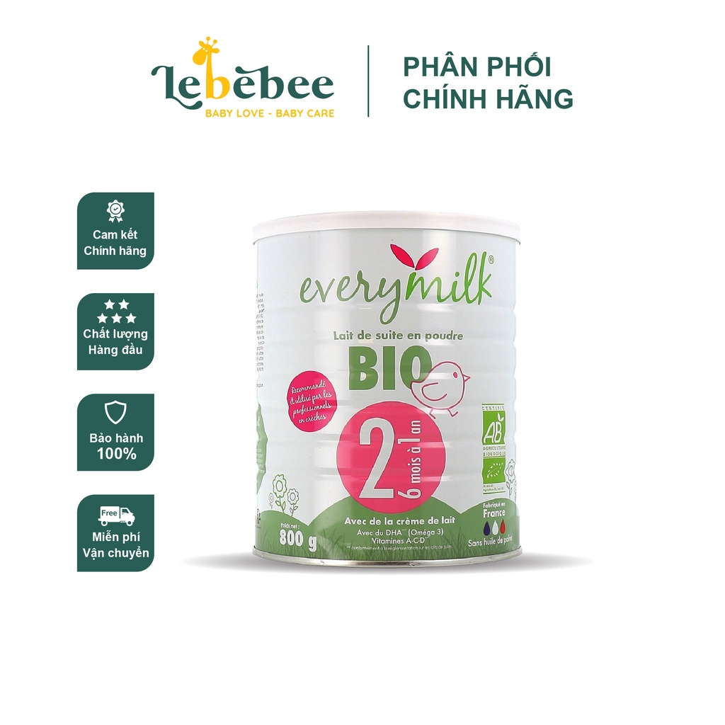 Sữa hữu cơ nguyên kem EVERYMILK BIO của Pháp, hộp 800gr