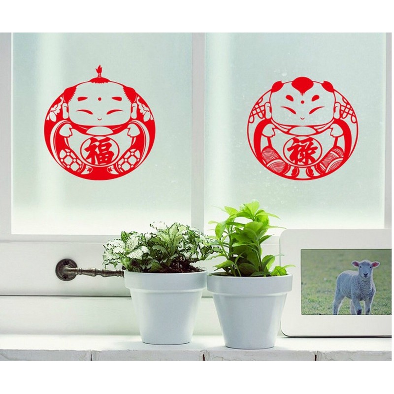 Decal trang trí Tết - 4 Tiểu đồng tử đỏ đón Xuân