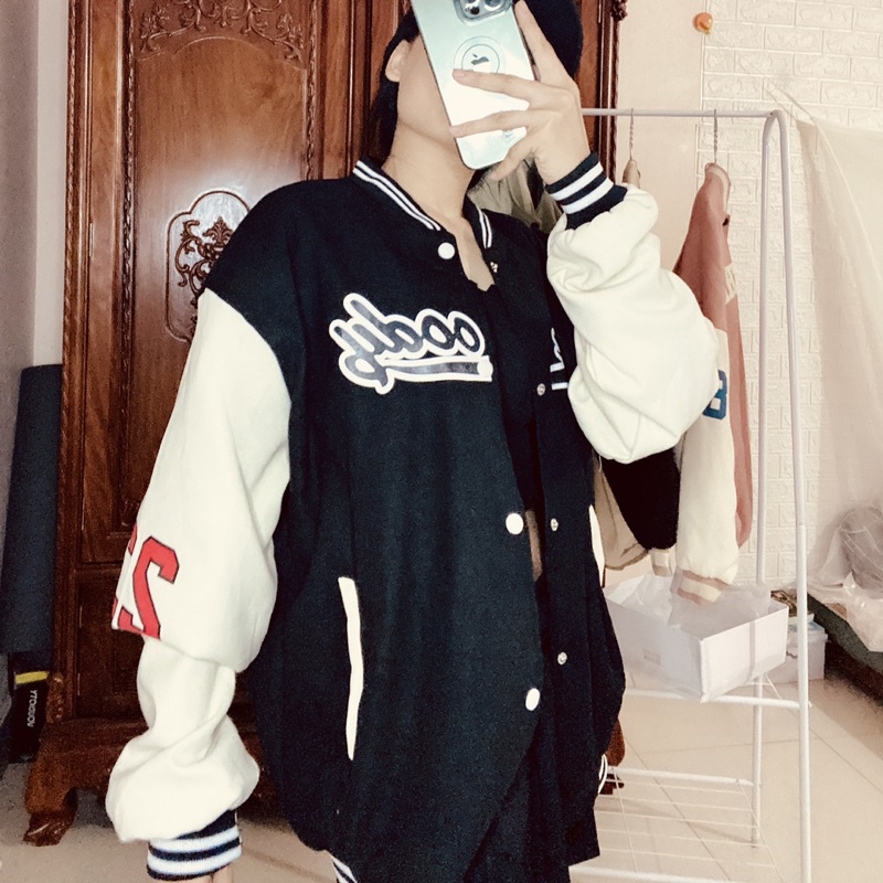 Áo Bomber Nhung Tăm 2 Lớp Áo Khoác Bóng Chày Thể Thao Số 23 Dáng Thụng Rộng