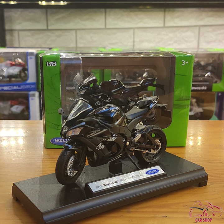 Xe mô hình siêu xe Kawasaki Ninja ZX Carshop tỉ lệ 1:18 hãng Welly