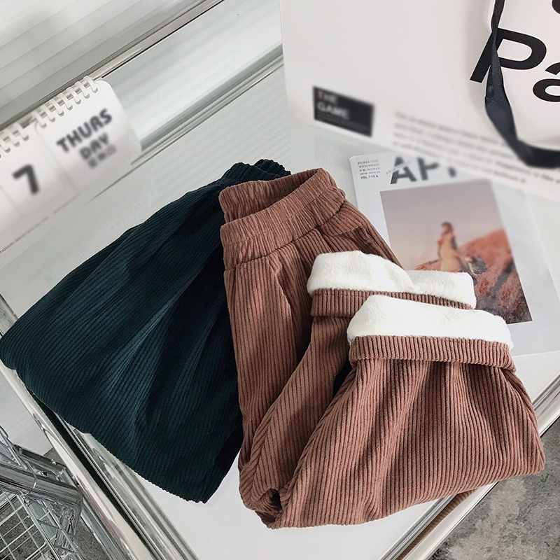 Quần dài ống rộng vải nhung phong cách Hàn Quốc thời trang mùa đông cho bé gái