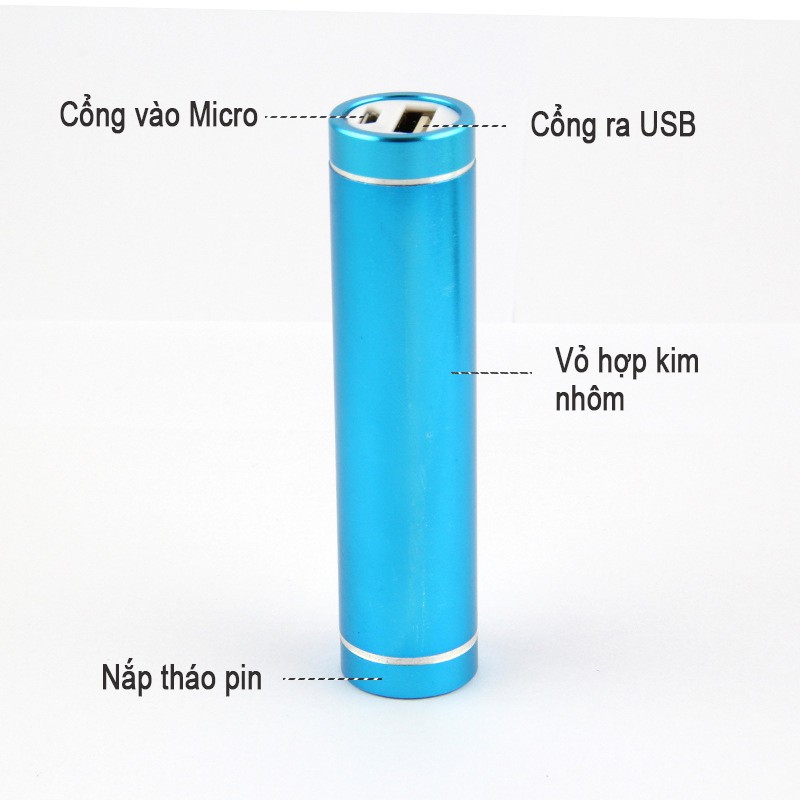 Pin sạc dự phòng mini 2600mah - Vỏ hợp kim nhôm - Có thể sử dụng Pin thay thế - Phụ Kiện HB