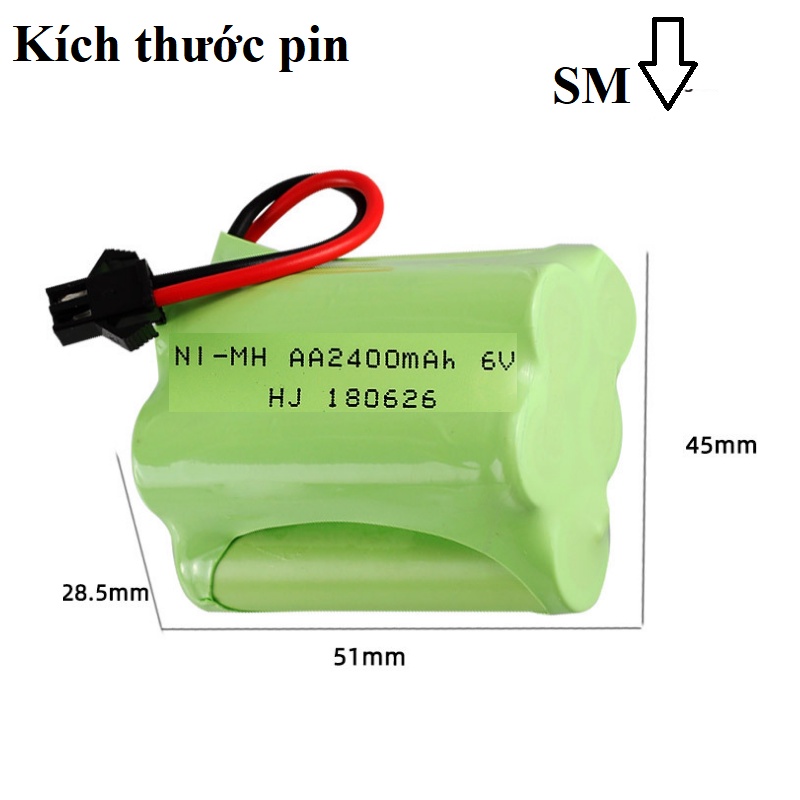 Bộ pin và cáp sạc 6v ghép 2 hàng 2400mah/1800mah/1400mah dùng cho xe mô hình điều khiển