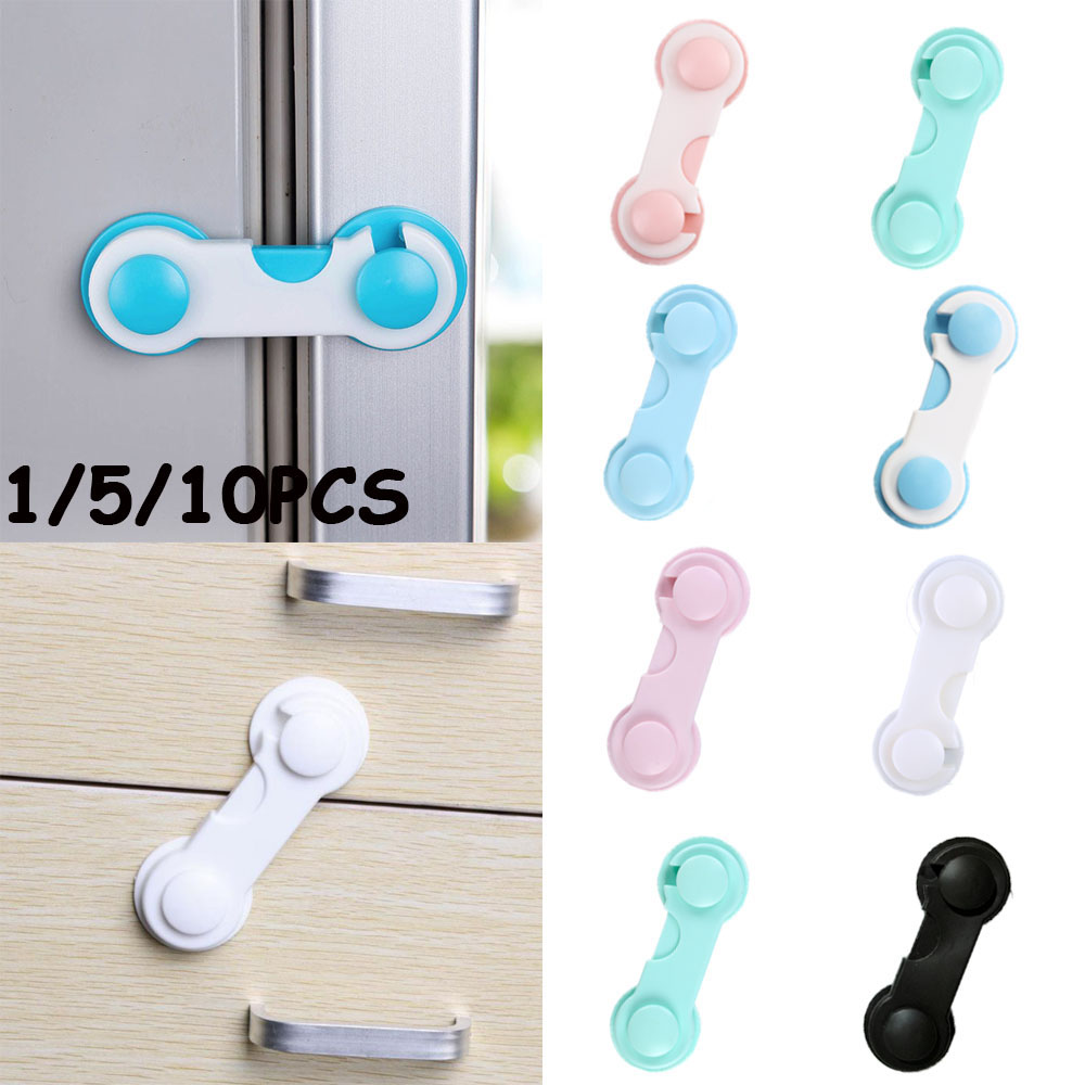 Set 1/5/10 Khóa Cửa Tủ Lạnh/Ngăn Kéo Bằng Nhựa Bảo Vệ An Toàn Cho Bé Nhiều Màu Sắc Đa Năng