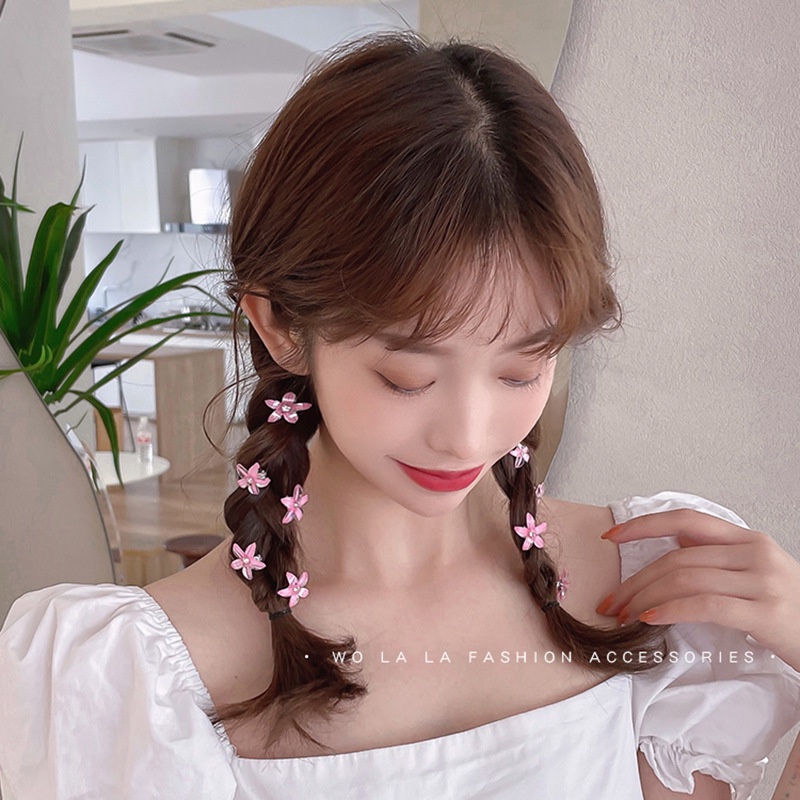 Kẹp tóc HAIMEIKANG dạng bện đính đá hình bông hoa dễ thương cho nữ