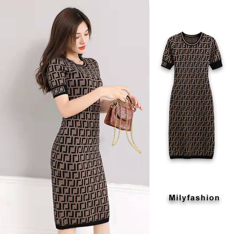 Đầm Dệt Kim Ngắn Tay Ôm Dáng Thời Trang Mùa Hè Mới Cho Nữ