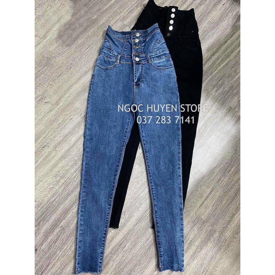 Quần jeans nữ skinny shyntores cúc dọc lưng cao vải co giãn mạnh siêu hot