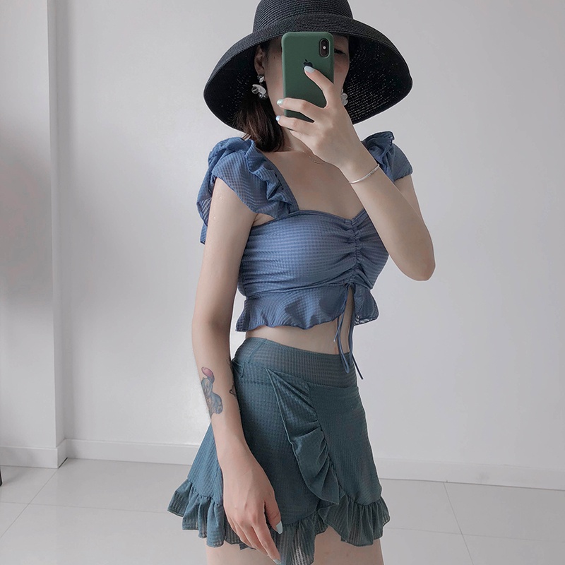 Bộ Đồ Bơi Dây Rút Xếp Ly Quyến Rũ Thời Trang Hè Cho Nữ