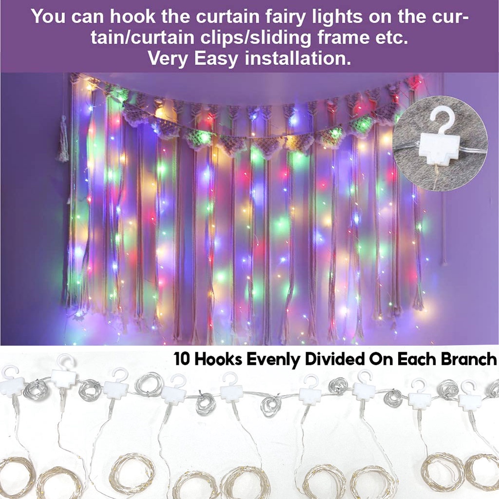 Dây Đèn Led Trang Trí Rèm Cửa Sổ 8 Chế Độ Kèm Điều Khiển Từ Xa 3M