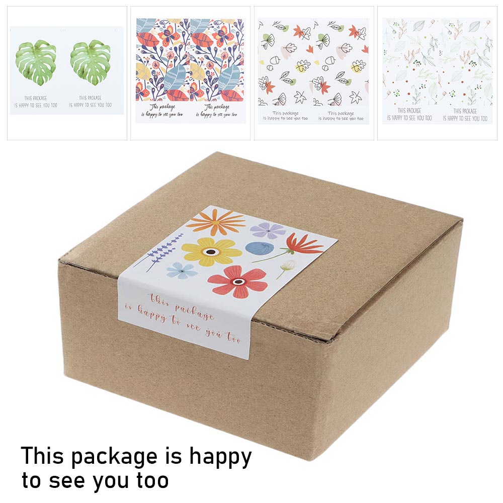 DORAW 50PCS/Pack Rectangle Seal Stickers Wedding Greeting Labels &quot;This Package Is Happy To See You Too&quot; Gift For Small Business Parcel Decor Party Supplies Flower Printed