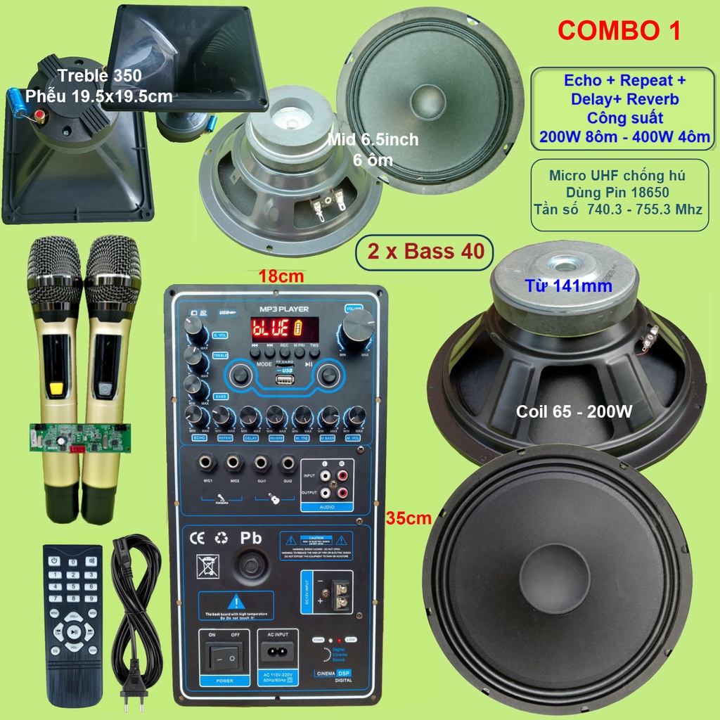 Mạch loa kéo 4 tấc đôi Reverb DSP chạy FET công suất 200W 8 ôm – 400W 4 ôm - VR Đứng
