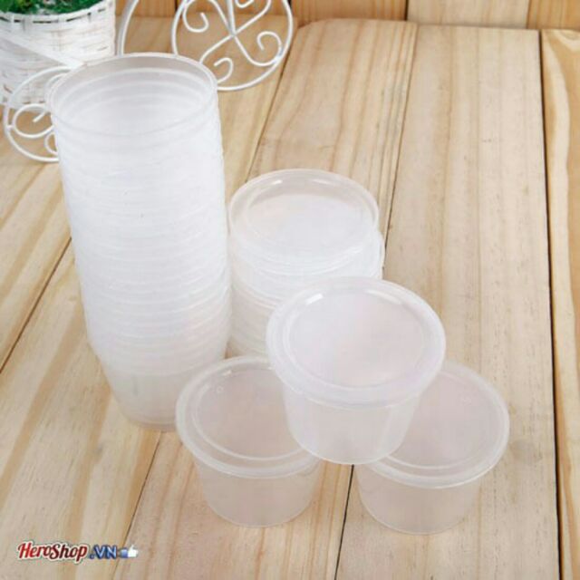 50  hộp rau câu size lớn / hộp bánh flan lớn 7.1 cm Clear Round Plastic Container and Lid