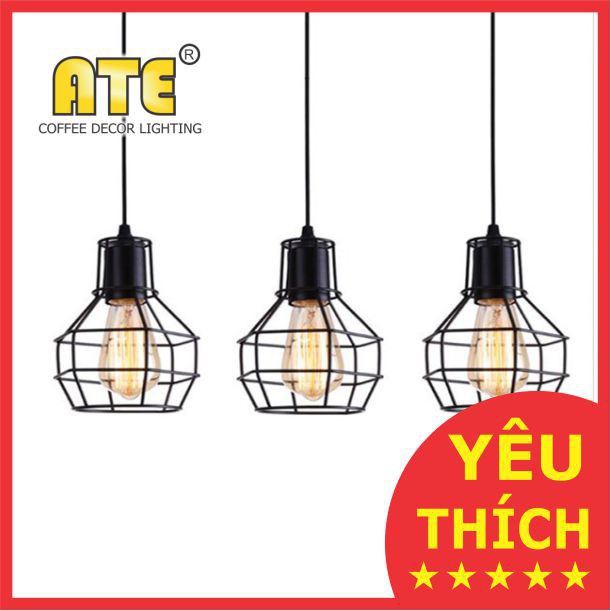 COMBO 3 ĐÈN THẢ LỒNG SẮT - ĐÈN THẢ LỒNG SẮT HÌNH TRÒN - Bao gồm: Bóng + Phụ kiện đầy đủ