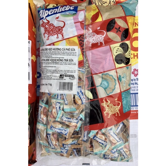 Túi 1kg Tết Alpenliebe Caramen sữa+Dâu sữa và Cafe sữa+ Hồng trà sữa và Hương trà cam quế+ trà bưởi mật ong