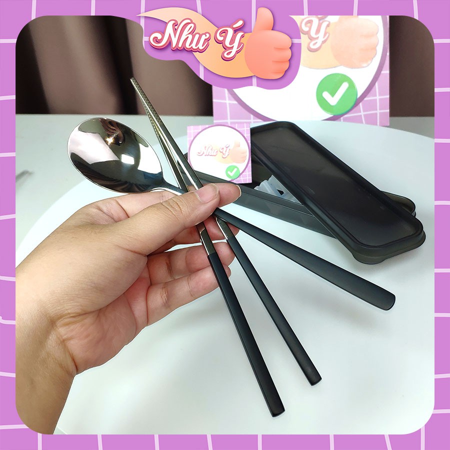 Bộ Đũa Nĩa Thìa Inox 304 Cá Nhân Cơm Trưa Văn Phòng Dã Ngoại Phủ Bóng Sang Trọng