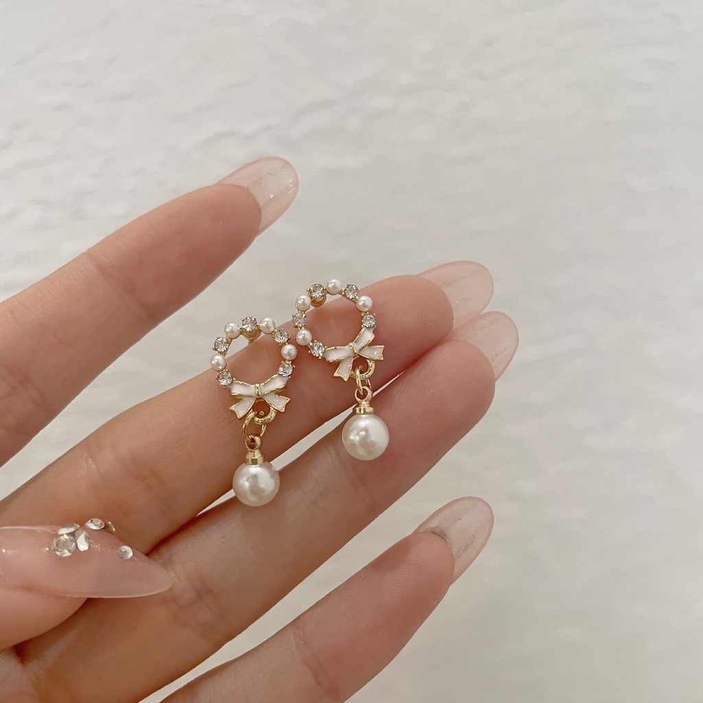Bông Tai Mạ Bạc 925 Hình Nơ Đính Đá Zircon Thời Trang