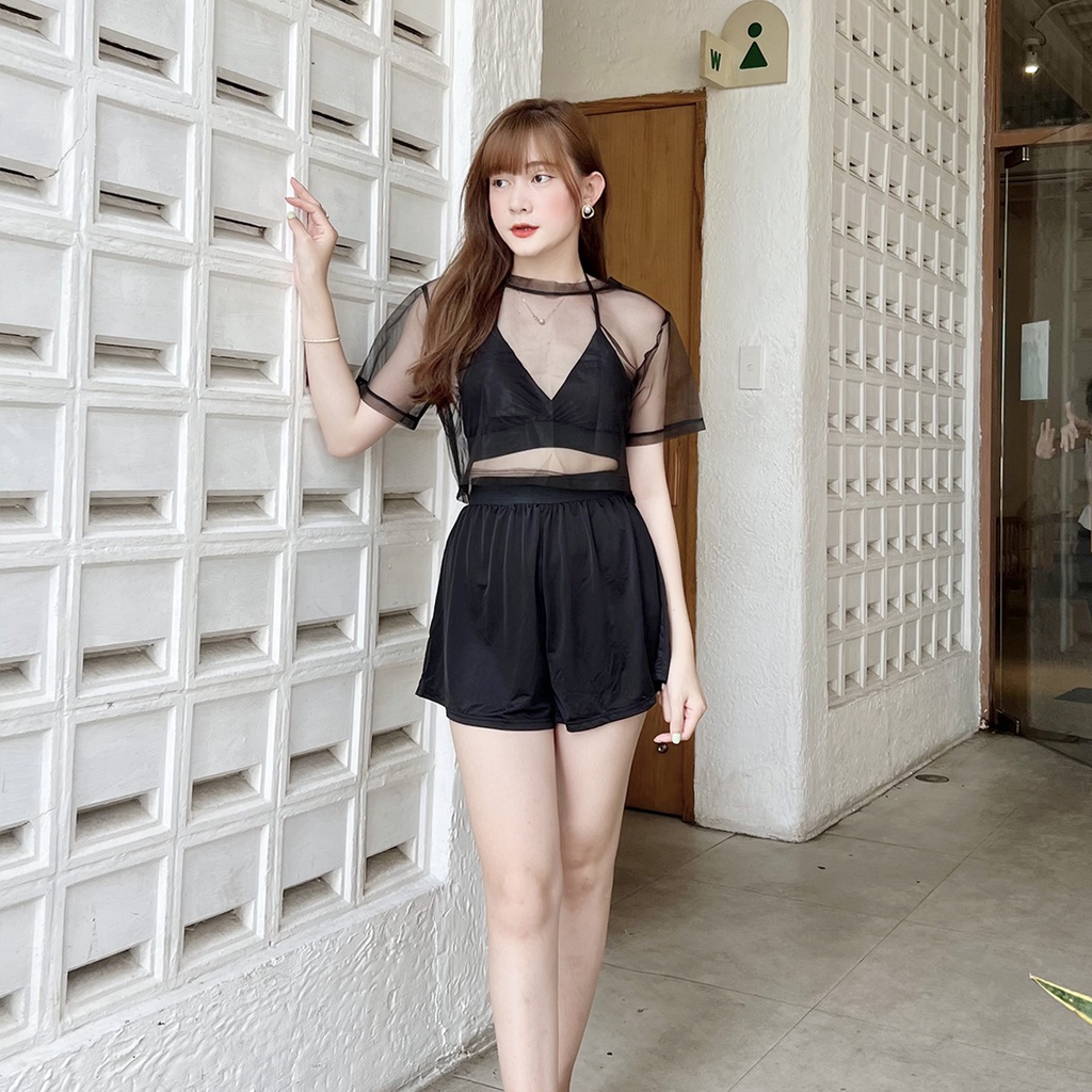 Set Bikini 3 Mảnh Kèm Áo Lưới Kín Đáo Đồ Bơi 3 Món Đi Biển Đen có Bigsize - Liluxu Store