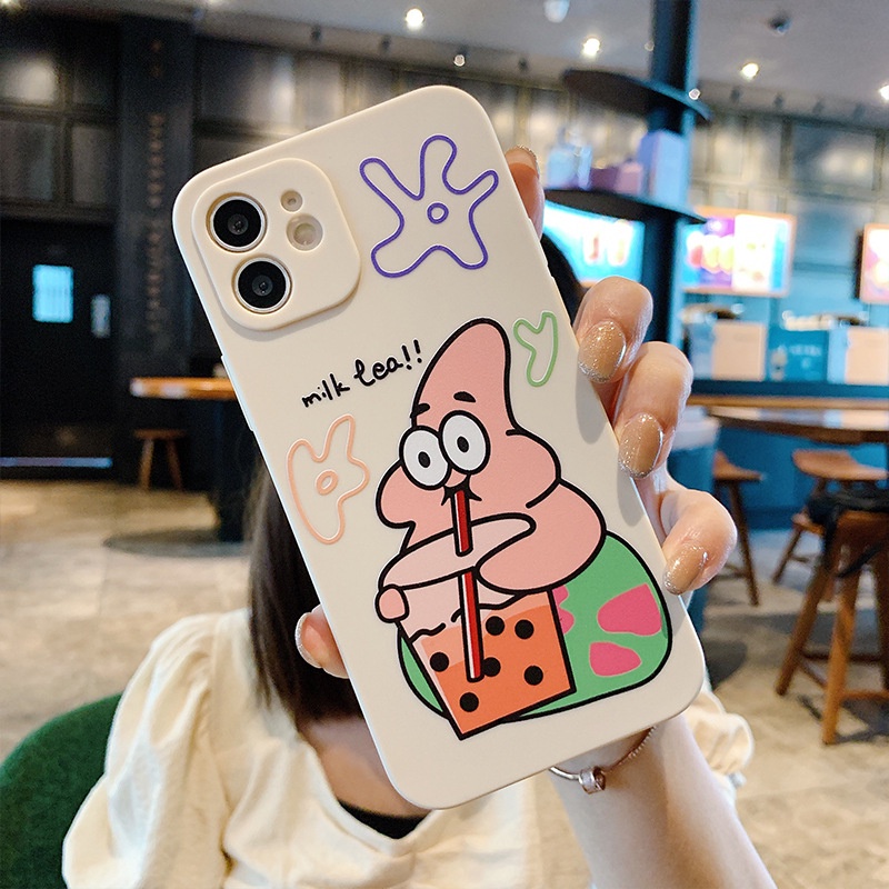 Ốp lưng iphone vuông cạnh ốp iphone 11 pro max bọt biển tinh nghịch uống trà sữa 6/6plus/7plus/8/x/xsmax/12promax e87