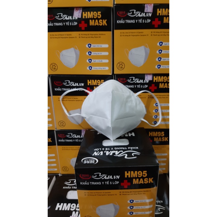 1 Hộp 25 Cái Khẩu Trang kn95 HM95 KHÔNG VAN Chính Hãng Hoàng Minh AJA.VN lọc bụi mịn PM2.5 kháng khuẩn tối ưu