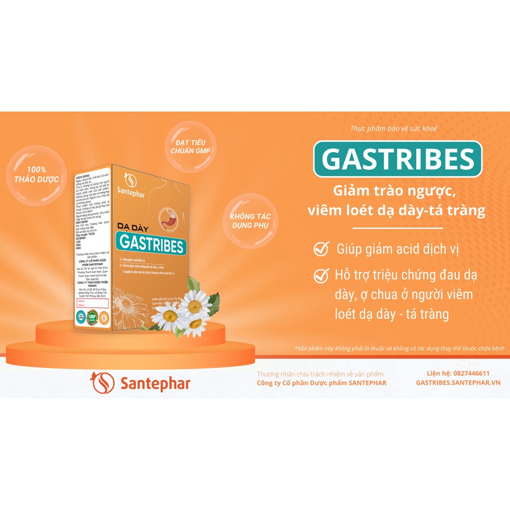 GASTRIBES – GIẢM TRÀO NGƯỢC, VIÊM LOÉT DẠ DÀY, TÁ TRÀNG TỪ THẢO DƯỢC