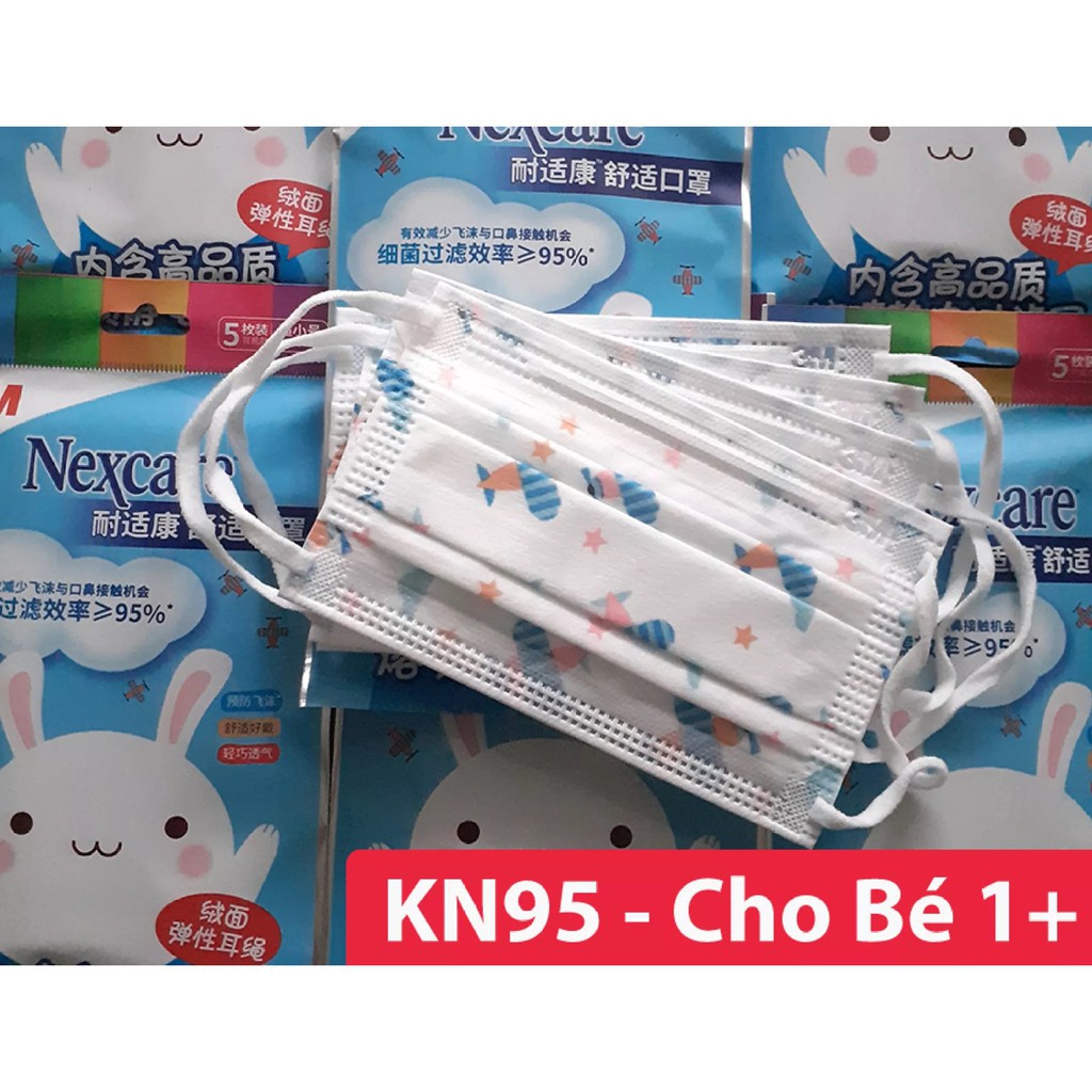 Khẩu trang em bé 3M, Túi 5 cái, không đau tai, đẹp, vải kháng khuẩn, n94, dùng cho y tế, tiêu chuẩn KN95