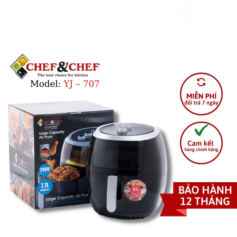 Nồi chiên không dầu Chef &amp; Chef  Loại 7.7L  khay chứa rộng có kính nhìn trong suốt  shop GDAH NCKD7.7