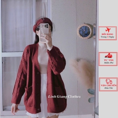 Áo khoác cardigan len thừng nữ dáng dài phom rộng giấu quần ulzzang Hàn Quốc mùa thu đông