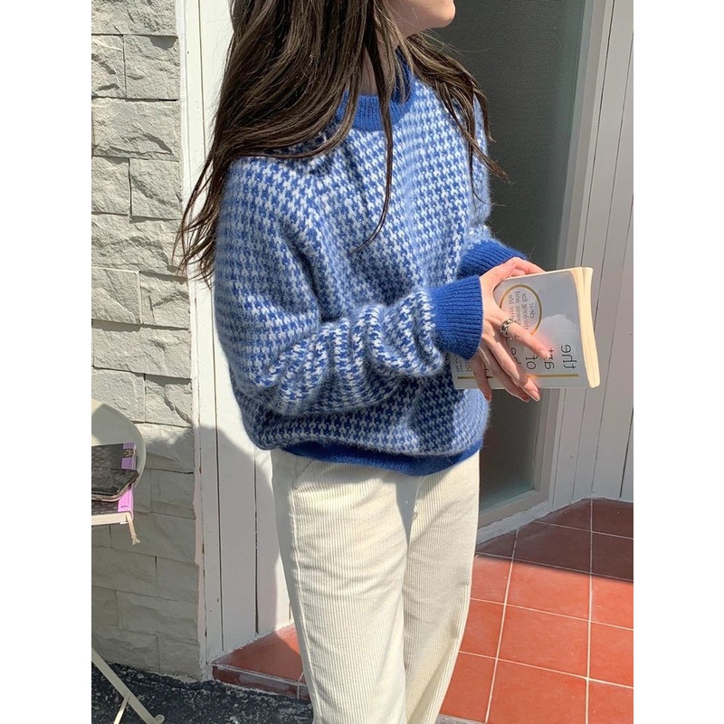 Áo Sweater Dệt Kim Dày Dặn Dáng Rộng Phong Cách Retro Hàn Quốc Cho Nữ