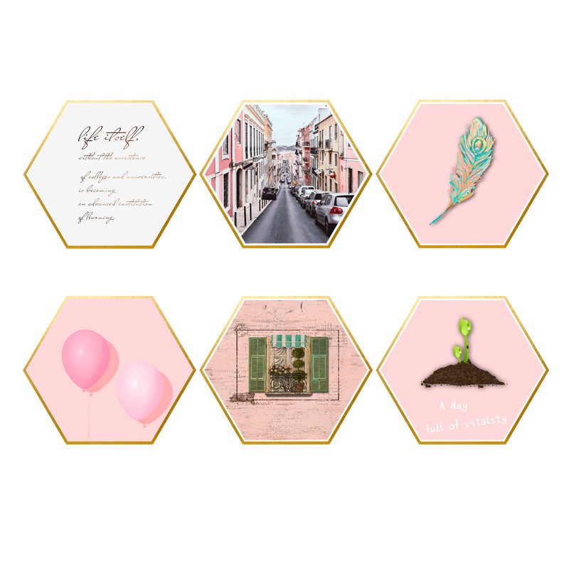 Bộ Tranh Decal Trang Trí Dán Tường 6 Khung Ảnh Hình Tứ Giác T09