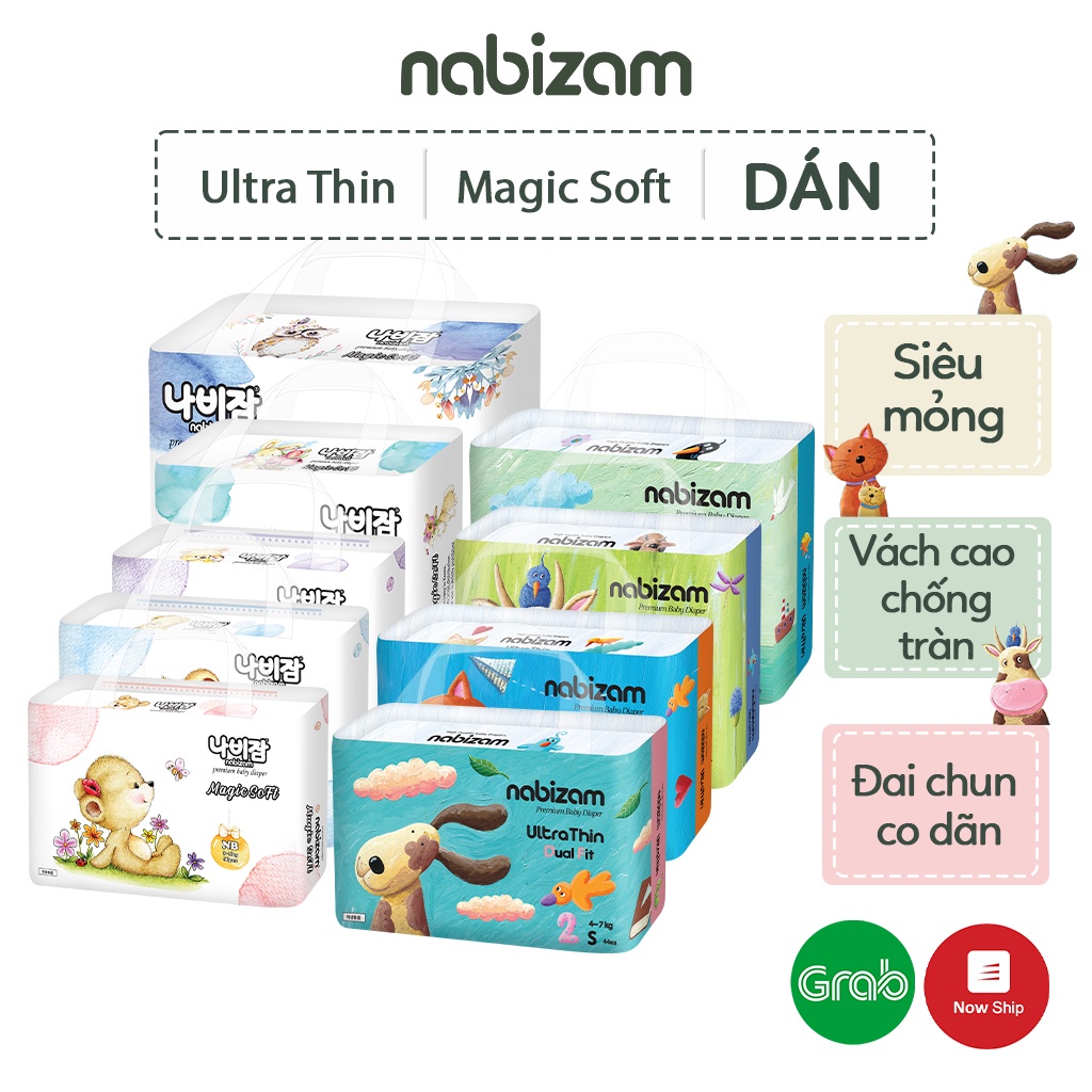 Combo 3 Tã/Bỉm Dán NABIZAM Magic Soft Cao Cấp Mỏng Nhẹ Khô Thoáng Chống Tràn Phù Hợp Dùng Ban Ngày, Đủ Size Từ 4-15kg