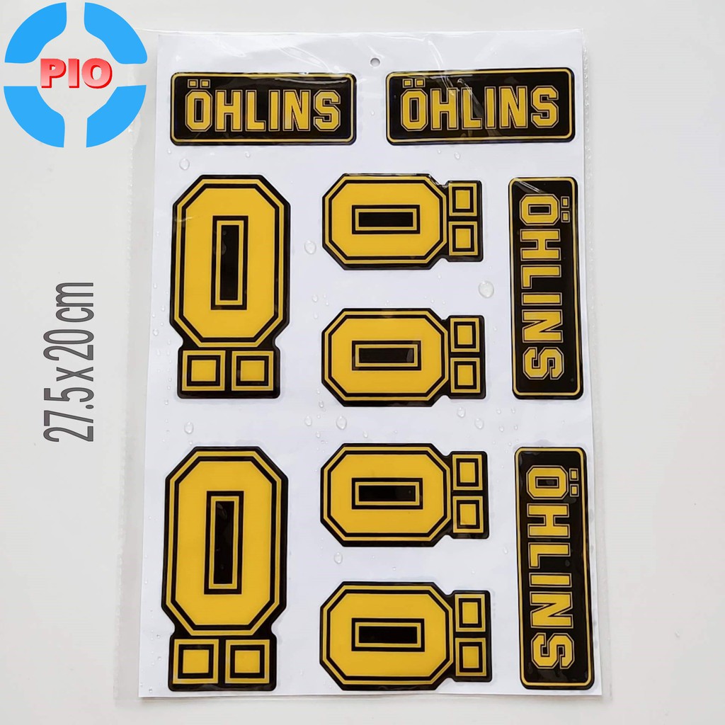 Bộ Tem OHLINS Dập Nổi Cao Cấp Dán Xe Máy, Ô Tô, Mũ Bảo Hiểm, Chống Thấm Nước, Chống Bay Màu