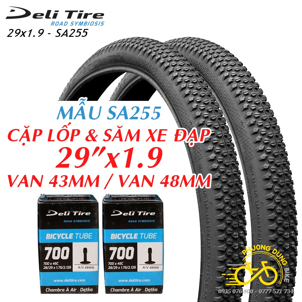 Cặp Lốp (vỏ) và Ruột (săm) xe đạp Deli Tire SA255 29x1.9