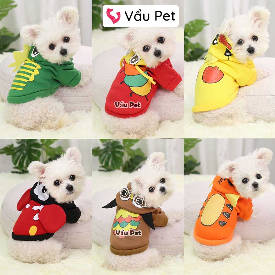 Áo cho chó mèo Nỉ thú có mũ mùa đông - Quần áo cho chó poodle, con, lớn, mèo, thú cưng Vẩu Pet Shop