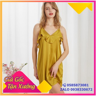 Váy ngủ lụa sexy phối bèo 💝FREESHIP💝 bộ ngủ lụa hai dây cao cấp siêu sale giá rẻ sc135