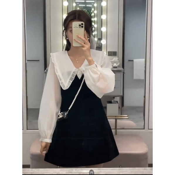 Váy phối tay voan