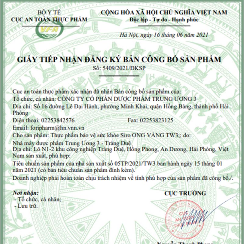 Siro ho Ong Vàng. Hộp 30 gói. Ho con ong vang.