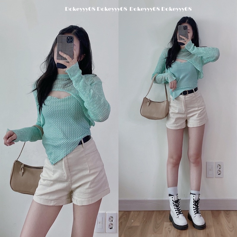 Set áo hai dây kèm áo len dài tay 568