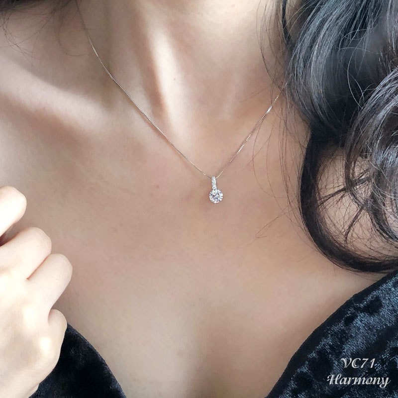 Vòng cổ, dây chuyền nữ bạc 925 cao cấp Diamond Stone mặt đính đá sang trọng, xinh xắn VC71| TRANG SỨC BẠC HARMONY