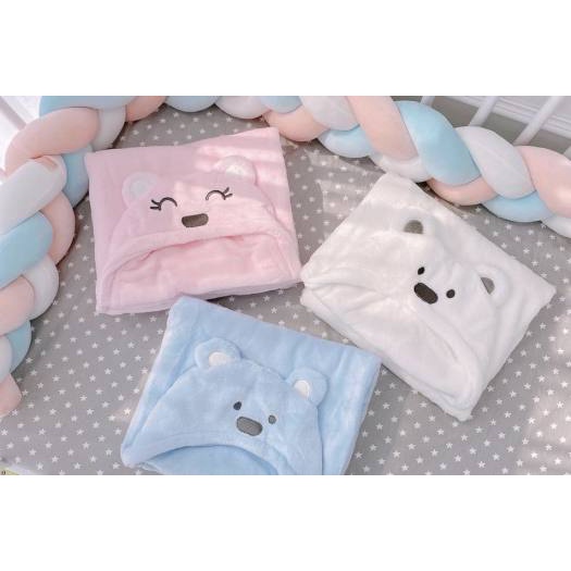 Chăn ủ lông Minizone hàng xuất Âu có mũ hình gấu bông mùa đông cho bé