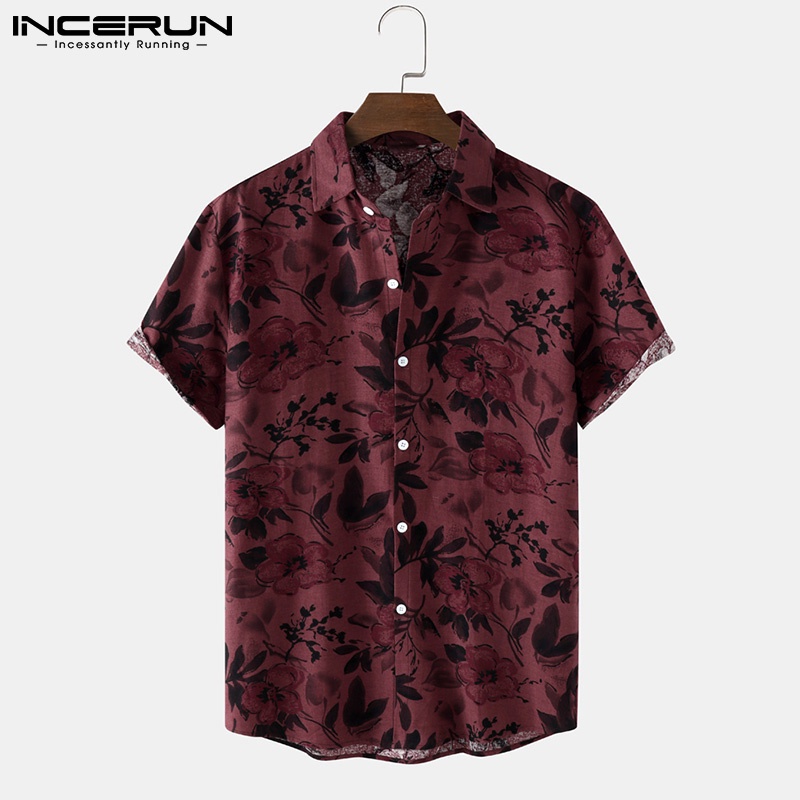 Áo sơ mi INCERUN ngắn tay in họa tiết vintage cá tính dành cho nam