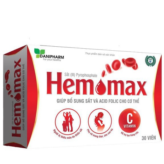 Viên uống cho bà bầu bổ sung Sắt và Acid Folic - Hemomax DANIPHARM hộp 30 viên