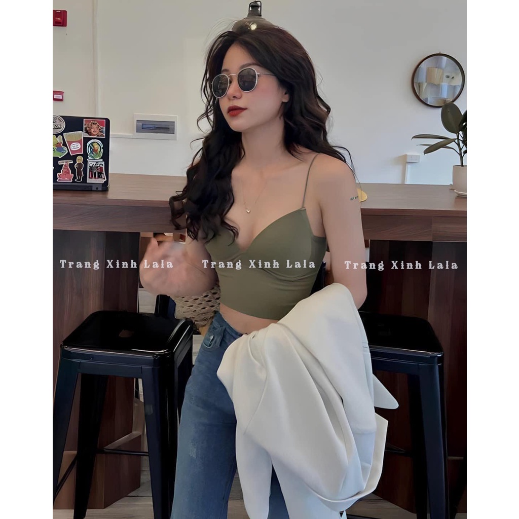 Áo 2 Dây Nữ Gân Tăm Sợi Bún Nâng Vòng 1 Cao Cấp - Áo Bra Có Đệm, Khoét Lưng Siêu Đẹp Nhiều Màu A004