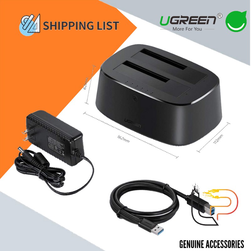 Dock Cắm Ổ Cứng 2.5 và 3.5 inch 3.0 Ugreen hỗ trợ tối đa 2 ổ cứng × 16 TB